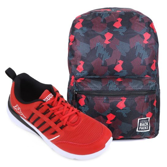 Kit Tênis Kappa Rex Masculino + Mochila Denlex - Vermelho+Preto Menor preço em Kit Tênis Kappa Rex Masculino + Mochila Denlex - Vermelho+Preto