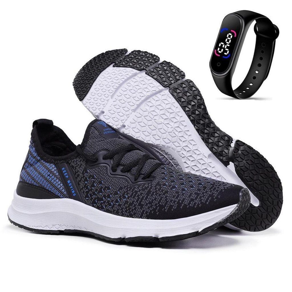 Kit Tênis Keep Moving Unissex Para Treino Academia e Caminhada + Relógio Digital Em Led