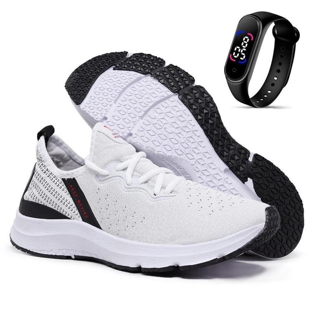 Kit Tênis Keep Moving Unissex Para Treino Academia e Caminhada + Relógio Digital Em Led