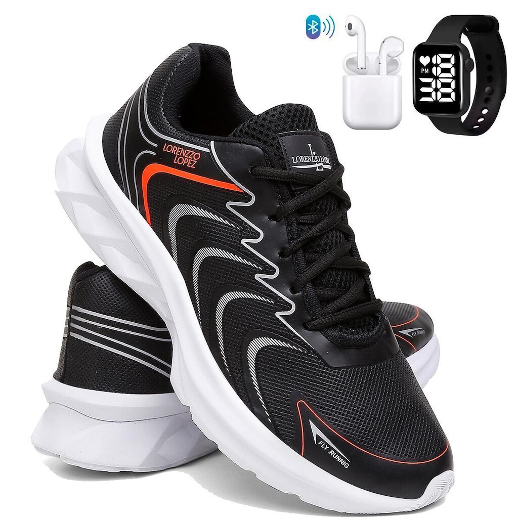 Kit Tênis Masculino Macio Para Corrida e Treino Confort com Fone e Relógio