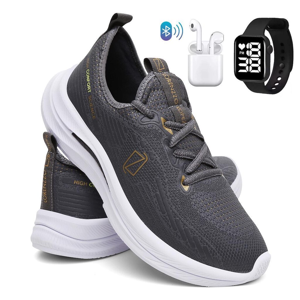 Kit Tênis Masculino Para Corrida e Academia Super Leve e Macio com Relógio e Fone