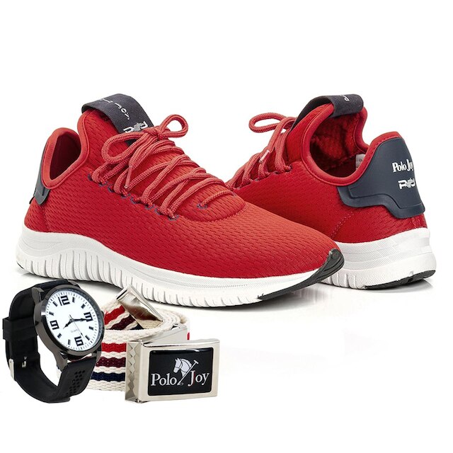 Kit Tênis Masculino Polo Joy Sport + Relógio E Cinto - Vermelho é boa?
