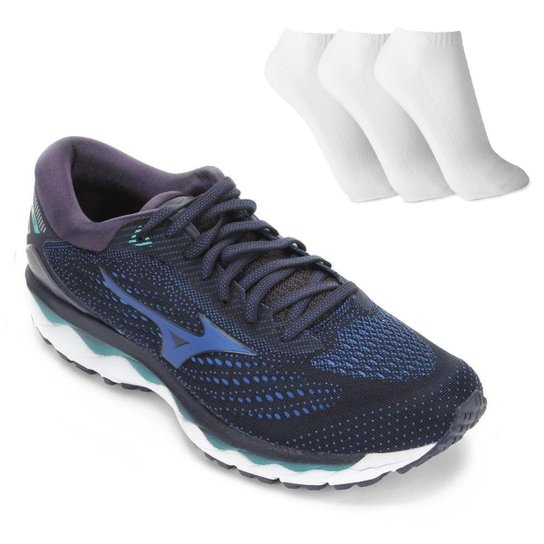 Kit Tenis Mizuno Wave Sky 3 + 3 Pares De Meia - Marinho+Verde é ruim? Kit Tenis Mizuno Wave Sky 3 + 3 Pares De Meia - Marinho+Verde é boa?