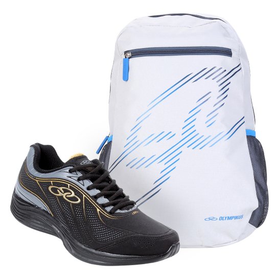 Kit Tênis Olympikus Attract Masculino + Mochila Olympikus - Preto+Dourado Menor preço em Kit Tênis Olympikus Attract Masculino + Mochila Olympikus - Preto+Dourado