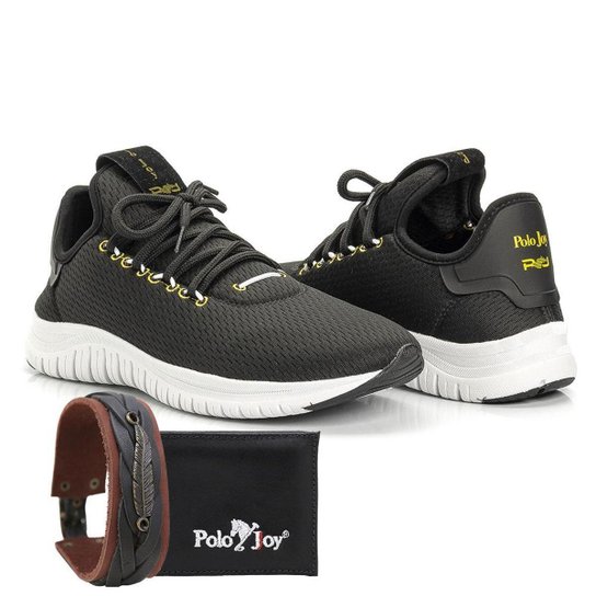Kit Tênis Polo Joy Sport Com Carteira E Pulseira Masculino - Preto Menor preço em Kit Tênis Polo Joy Sport Com Carteira E Pulseira Masculino - Preto
