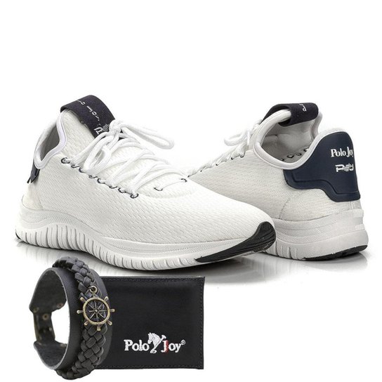 Kit Tênis Polo Joy Sport Com Carteira E Pulseira Masculino - Branco Menor preço em Kit Tênis Polo Joy Sport Com Carteira E Pulseira Masculino - Branco