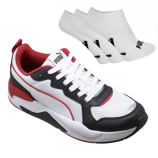 Kit Tênis Puma X-Ray BDP + 3 Pares de Meias Masculino - Branco e Vermelho Menor preço em Kit Tênis Puma X-Ray BDP + 3 Pares de Meias Masculino - Branco e Vermelho