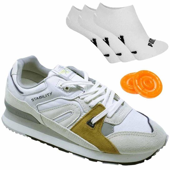 Kit Tênis Rainha System Stability Masculino + 3 P - Branco+Cinza Menor preço em Kit Tênis Rainha System Stability Masculino + 3 P - Branco+Cinza