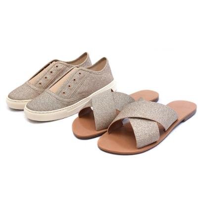 Kit Tenis + Rasteirinha - Gliter Champagne - Champagne | Netshoes