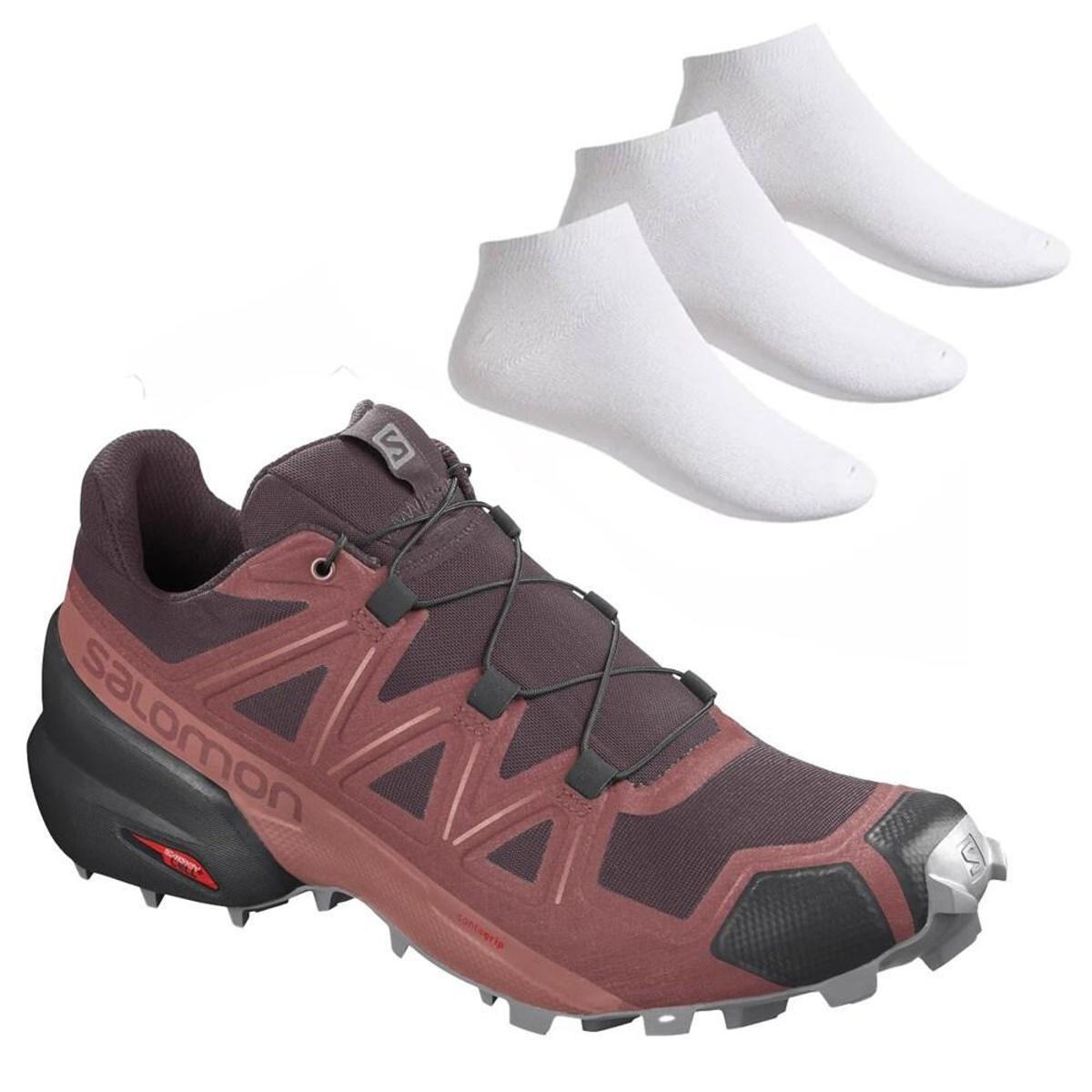 Kit Tênis Salomon Speedcross 5 Feminino + 3 Pares - Vinho+Rosa | Netshoes