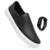 Kit Tênis Sapatênis Casual Slip On Calce Fácil Iate Sem Cadarço Leve Conforto Unissex + Relógio - Preto+Branco