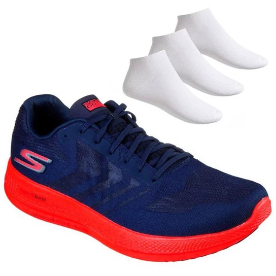Kit Tênis Skechers Go Run Razor + Masculino + 3 P - Marinho+Vermelho Menor preço em Kit Tênis Skechers Go Run Razor + Masculino + 3 P - Marinho+Vermelho