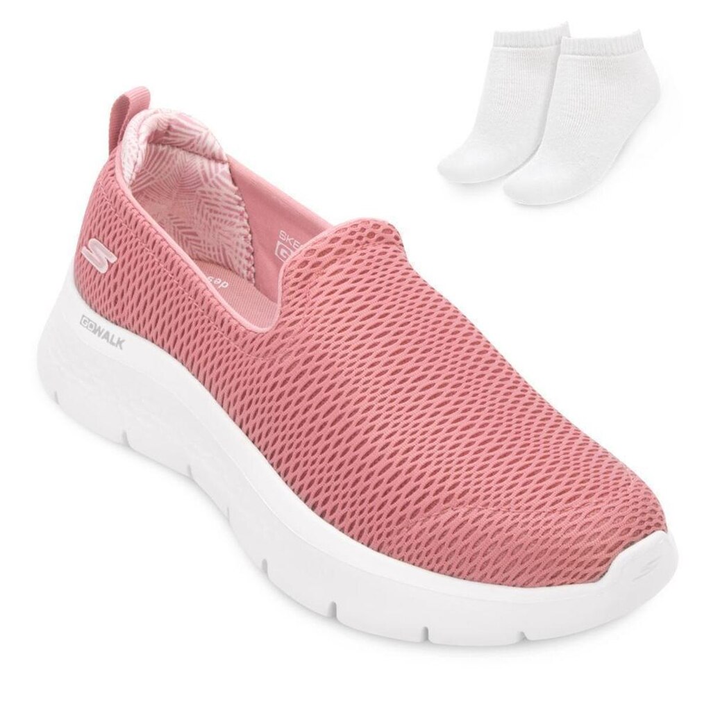 Kit Tênis Skechers Go Walk Flex e Meia Feminina