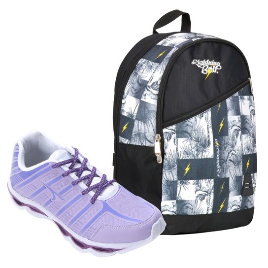 Kit Tênis Tryon Nikko Feminino + Mochila Holly Classic Bolt Kawai - Lilás Menor preço em Kit Tênis Tryon Nikko Feminino + Mochila Holly Classic Bolt Kawai - Lilás