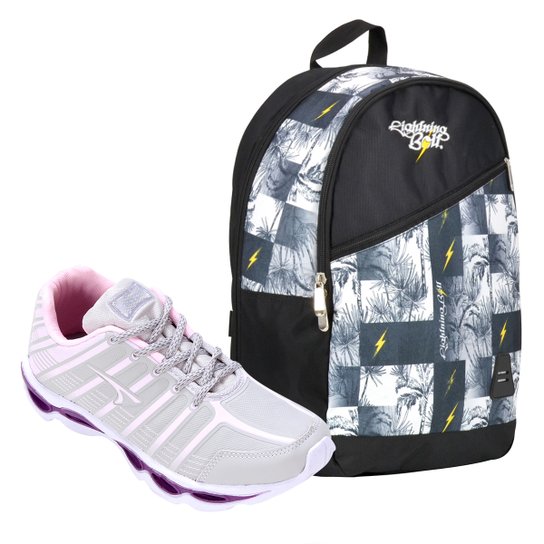 Kit Tênis Tryon Nikko Feminino + Mochila Holly Classic Bolt Kawai - Cinza+Roxo Menor preço em Kit Tênis Tryon Nikko Feminino + Mochila Holly Classic Bolt Kawai - Cinza+Roxo