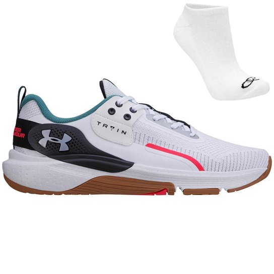 Kit Tênis Under Armour Tribase Lift e Meia - Branco+Preto Menor preço em Kit Tênis Under Armour Tribase Lift e Meia - Branco+Preto