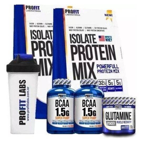 Kit Top 2x Whey Isolado Profit 900g+ Bcaa+ Glutamina+ Shaker - ALEATÓRIO - Única Menor preço em Kit Top 2x Whey Isolado Profit 900g+ Bcaa+ Glutamina+ Shaker - ALEATÓRIO - Única