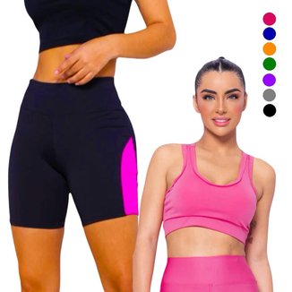 KIT TOP ALÇA MÉDIA bojo + SHORT LEG REDINHA Academia Fitness 650