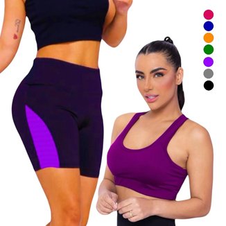 KIT TOP ALÇA MÉDIA bojo + SHORT LEG REDINHA Academia Fitness 650