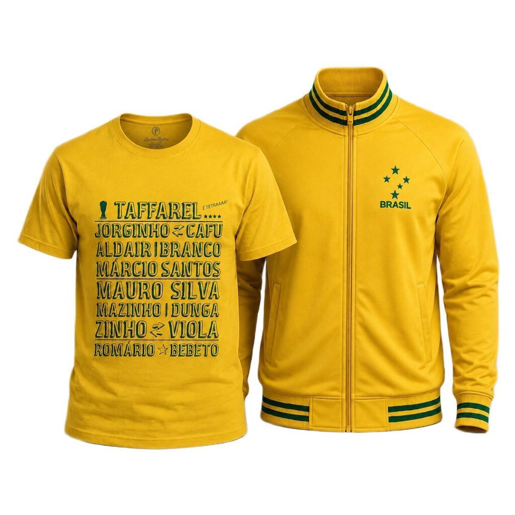 Kit Torcedor Brasil Jaqueta Estrelas + Camisa Escalação 1994 Tetra - Masculino