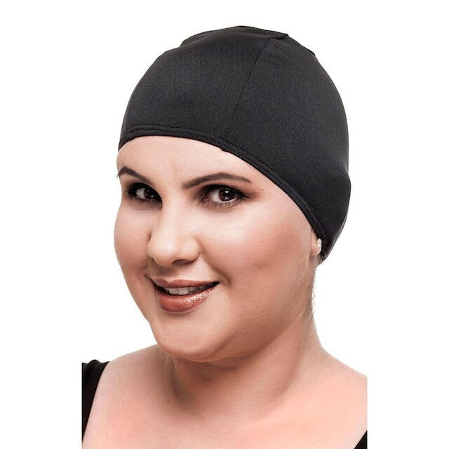 Kit Touca e Macaquinho Natação Plus Size com Sustentação Light Preto com Detalhe em Marsala