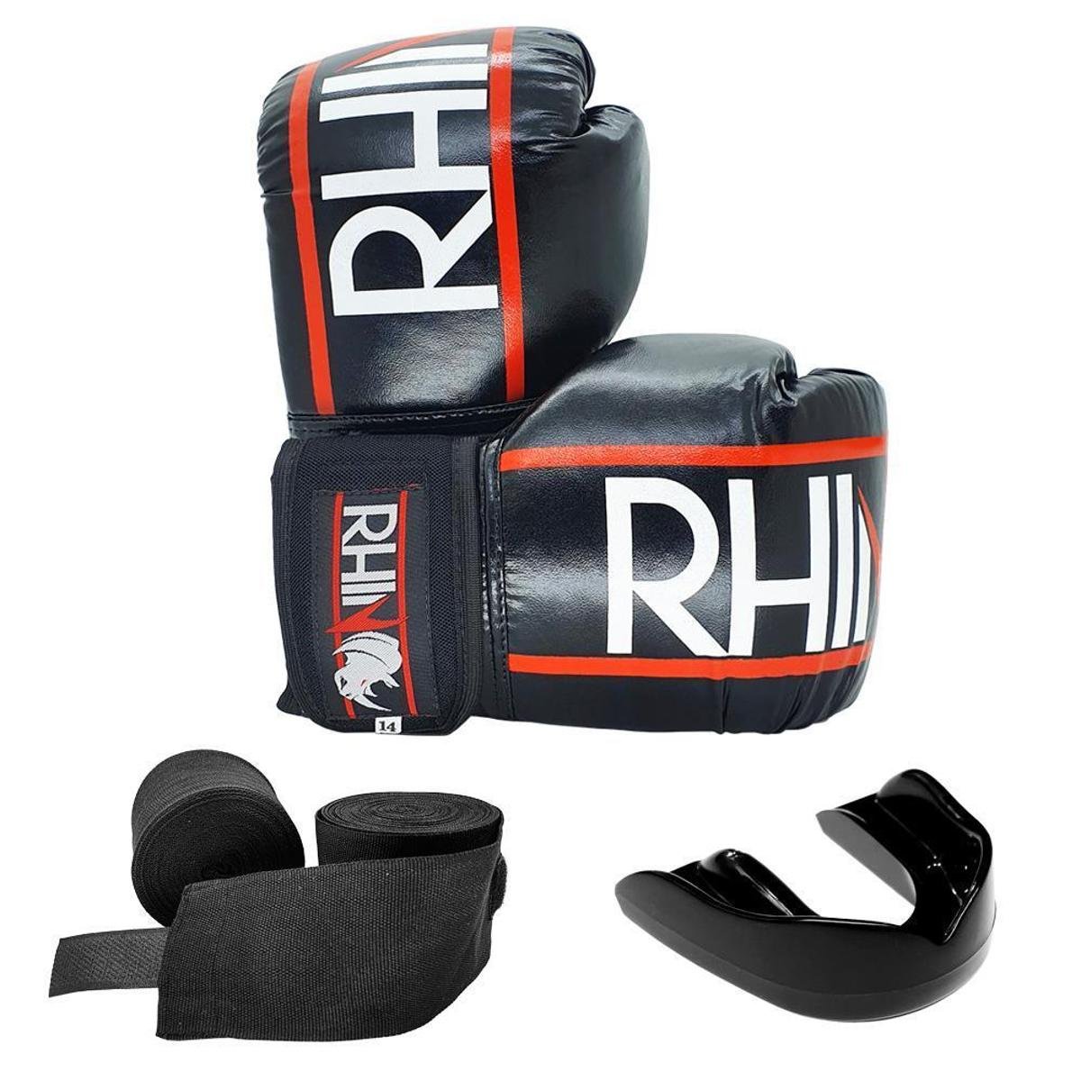 Kit Treino Boxe Kickboxing Rhino com Luva - Bandagem - Bucal Menor preço em Kit Treino Boxe Kickboxing Rhino com Luva - Bandagem - Bucal