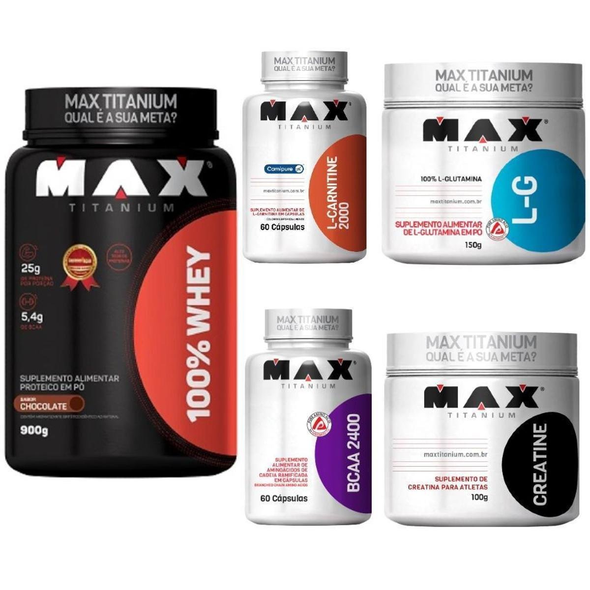 Kit Treino Completo 100 Whey + Bcaa + Creatina + Glutamina + L