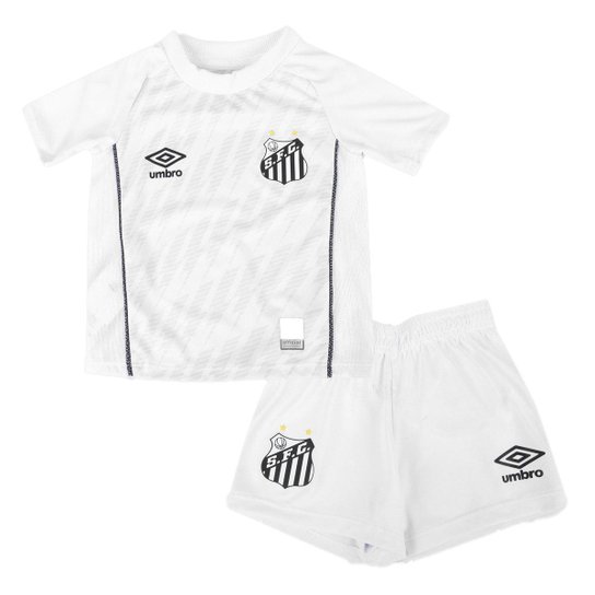 Kit Umbro Santos Infantil Oficial 1 2021 - Branco e Preto - Branco+Preto Menor preço em Kit Umbro Santos Infantil Oficial 1 2021 - Branco e Preto - Branco+Preto