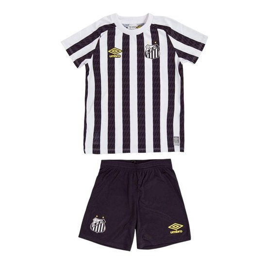 Kit Umbro Santos Of.2 2021 Infantil - Branco e Preto - Branco+Preto Menor preço em Kit Umbro Santos Of.2 2021 Infantil - Branco e Preto - Branco+Preto
