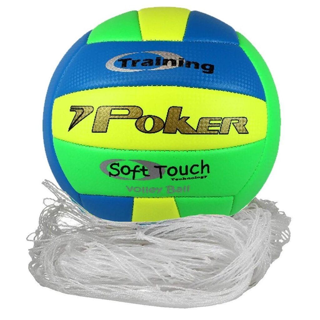 Kit Vôlei Rede E Bola Training Neon Pvc Poker