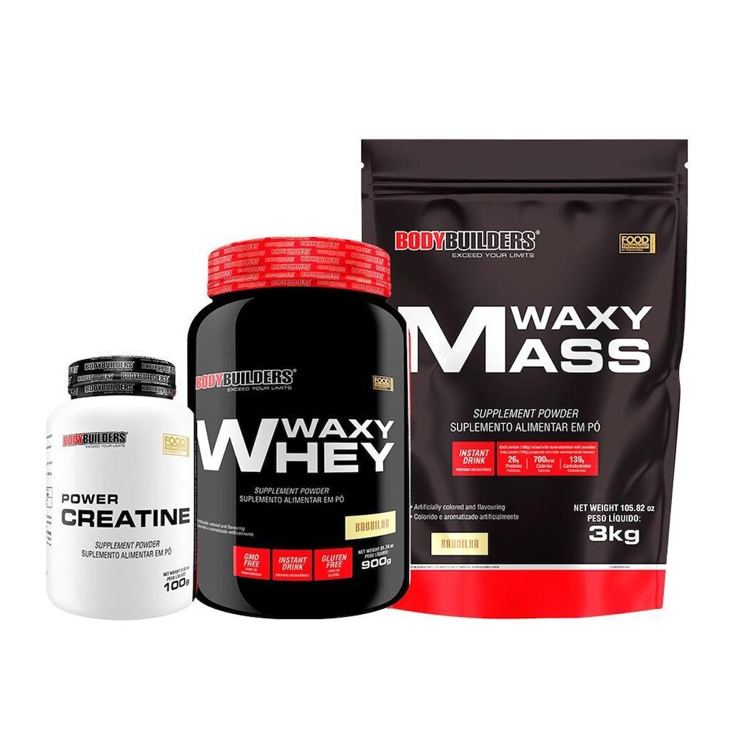 KIT - Waxy Mass 3 kg + Waxy Whey 900 +  Creatina 100g - Bodybuilders