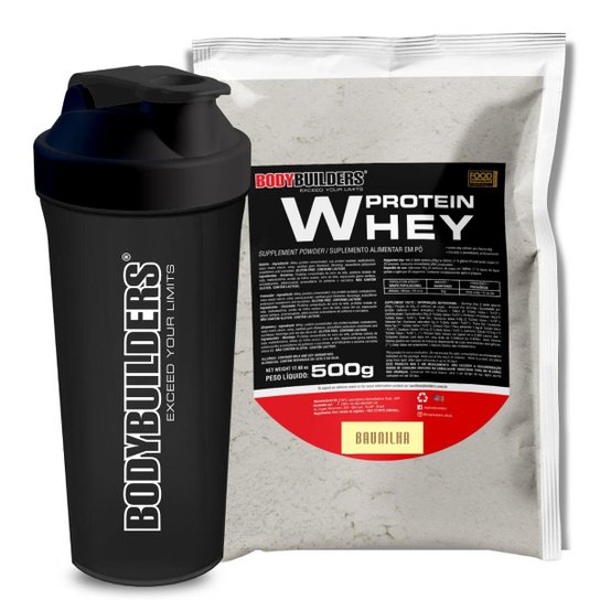Kit Whey 500g Chocolate + Coqueteleira - Bodybuilders Menor preço em Kit Whey 500g Chocolate + Coqueteleira - Bodybuilders