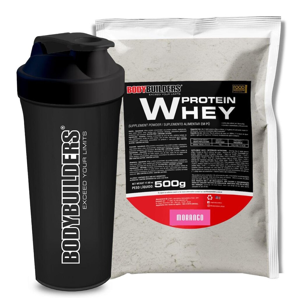 Kit Whey 500g Morango + Coqueteleira - Bodybuilders