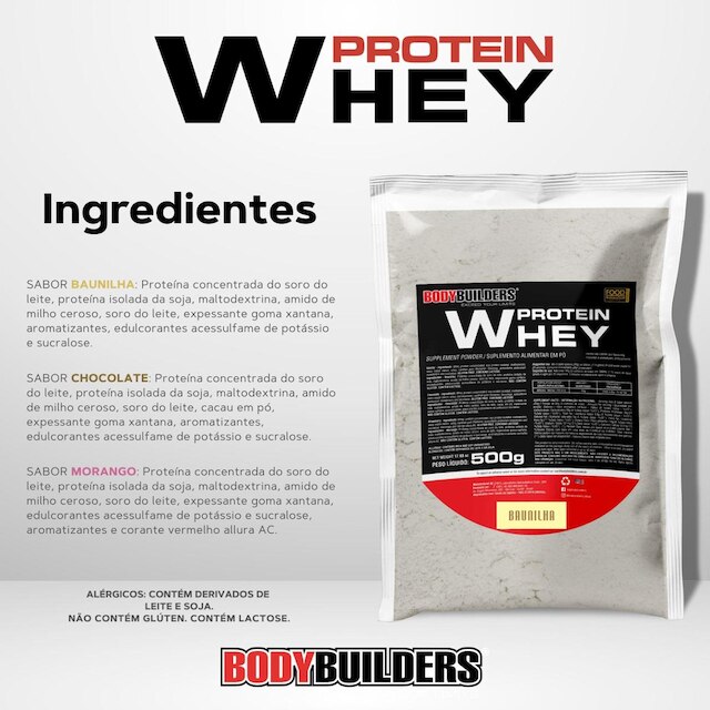 Kit Whey 500g Morango + Coqueteleira - Bodybuilders
