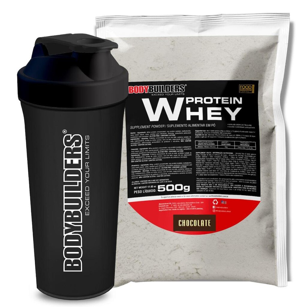 Kit Whey 500g Morango + Coqueteleira - Bodybuilders