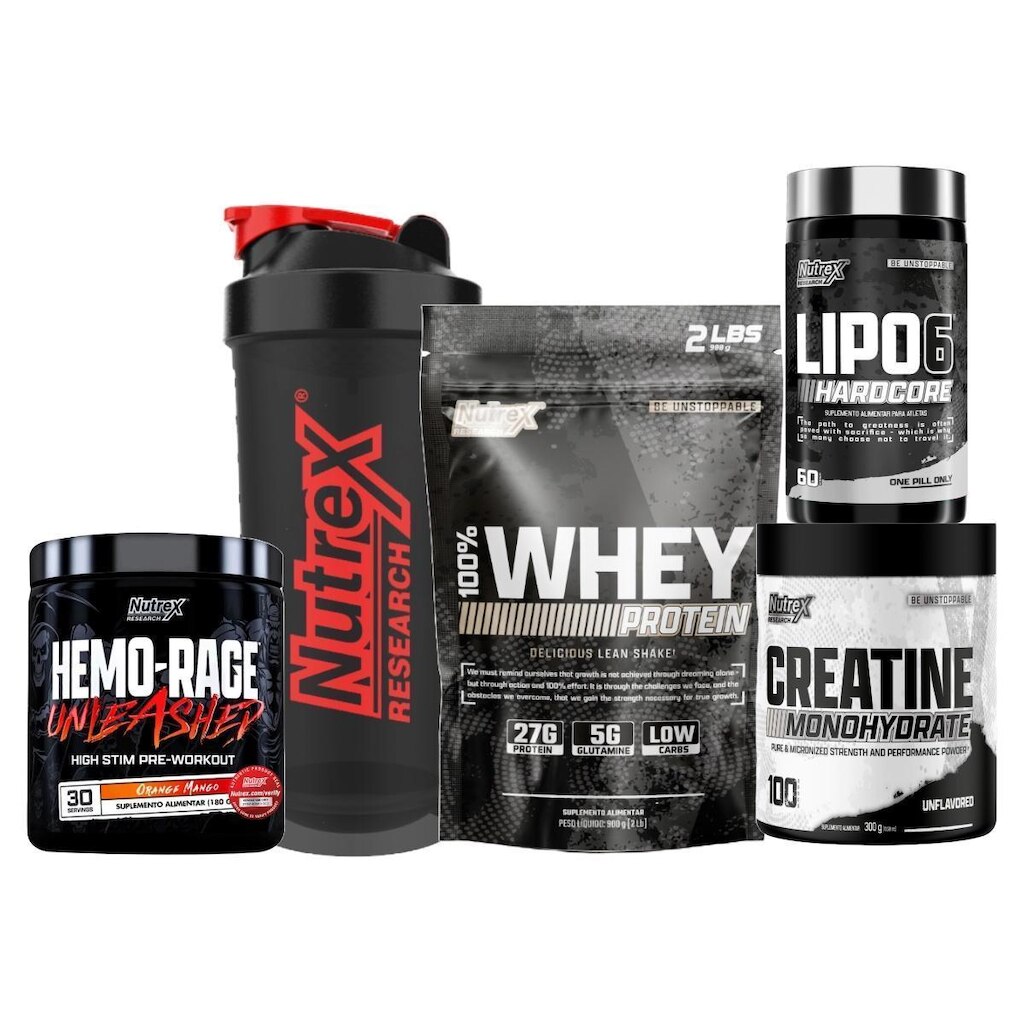 Kit Whey 900g+ Hemo-Rage+ Creatina+ Termogênico + Coq Nutrex