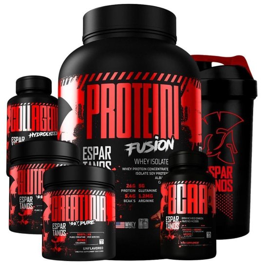 Kit Whey Fusion + Bcaa + Creatina + Glutamina + Colágeno + Copo - Baunilha Menor preço em Kit Whey Fusion + Bcaa + Creatina + Glutamina + Colágeno + Copo - Baunilha