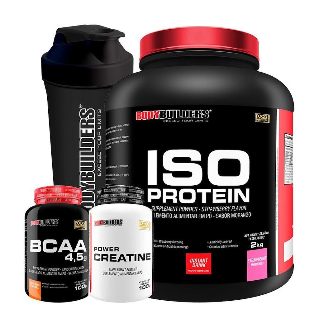 Kit Whey Iso Protein 2kg + Creatina 100g + BCAA 100g + Shaker  - Bodybuilders