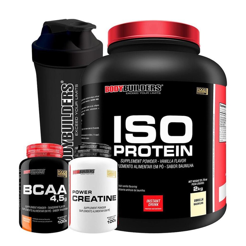 Kit Whey Iso Protein 2kg + Creatina 100g + BCAA 100g + Shaker  - Bodybuilders