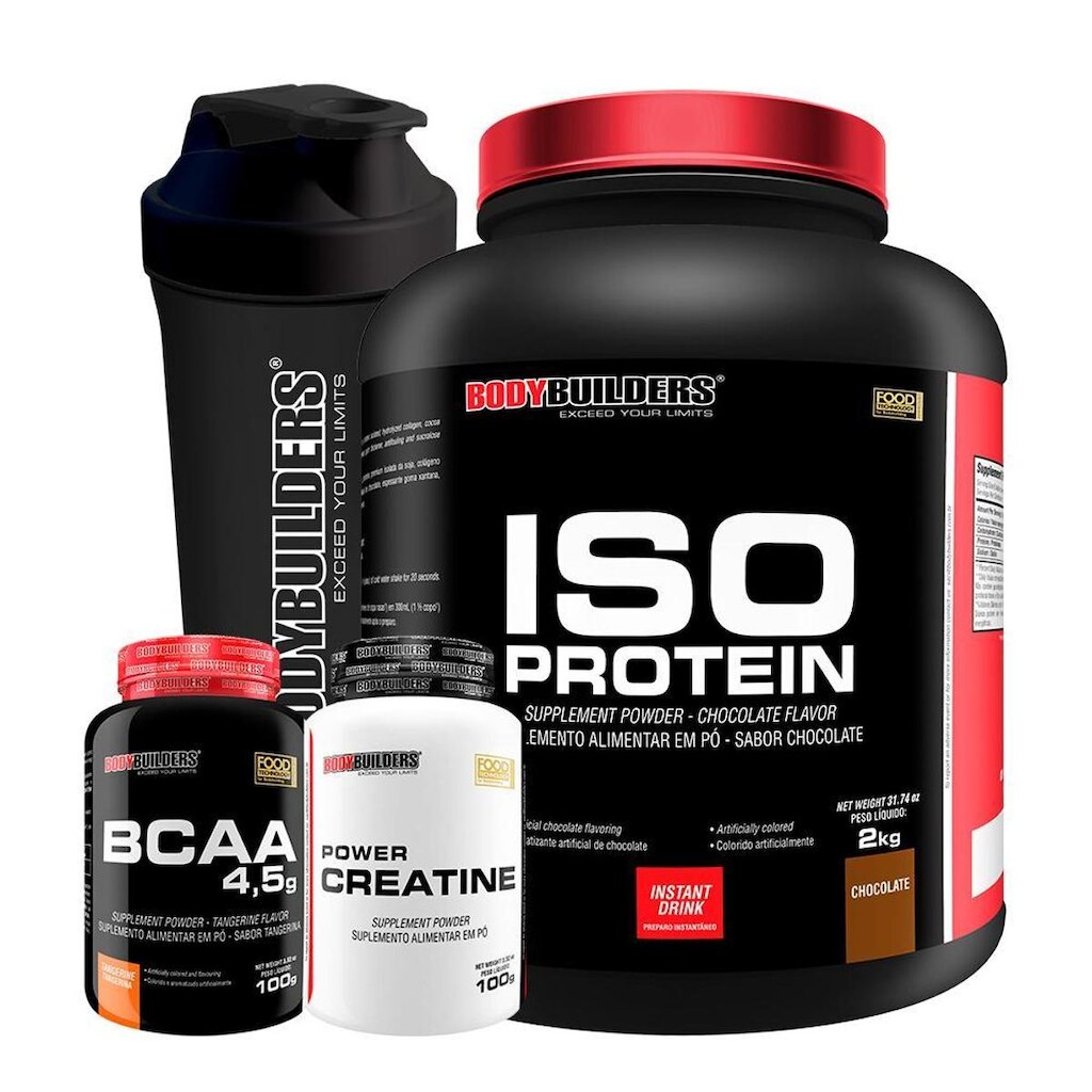 Kit Whey Iso Protein 2kg + Creatina 100g + BCAA 100g + Shaker  - Bodybuilders