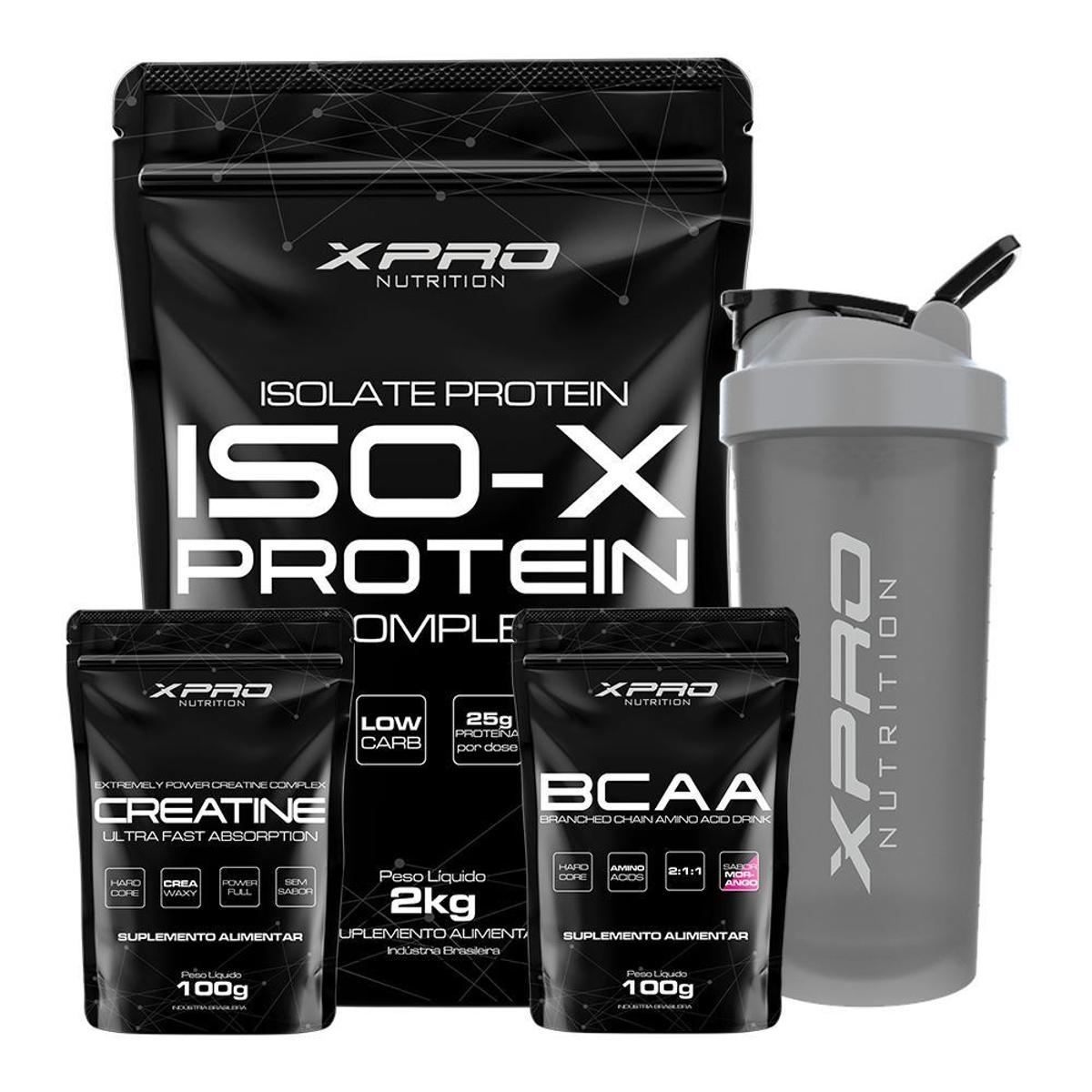 Kit Whey Iso-X 2kg + Creatina 100g + Bcaa 100g + Coqueteleira 700ml - Xpro Nutrition Menor preço em Kit Whey Iso-X 2kg + Creatina 100g + Bcaa 100g + Coqueteleira 700ml - Xpro Nutrition