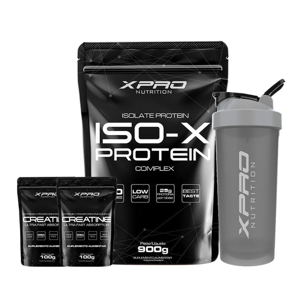 Kit Whey Iso-x 900g + 2x Creatina 100g + Coqueteleira 700ml - Xpro Nutrition