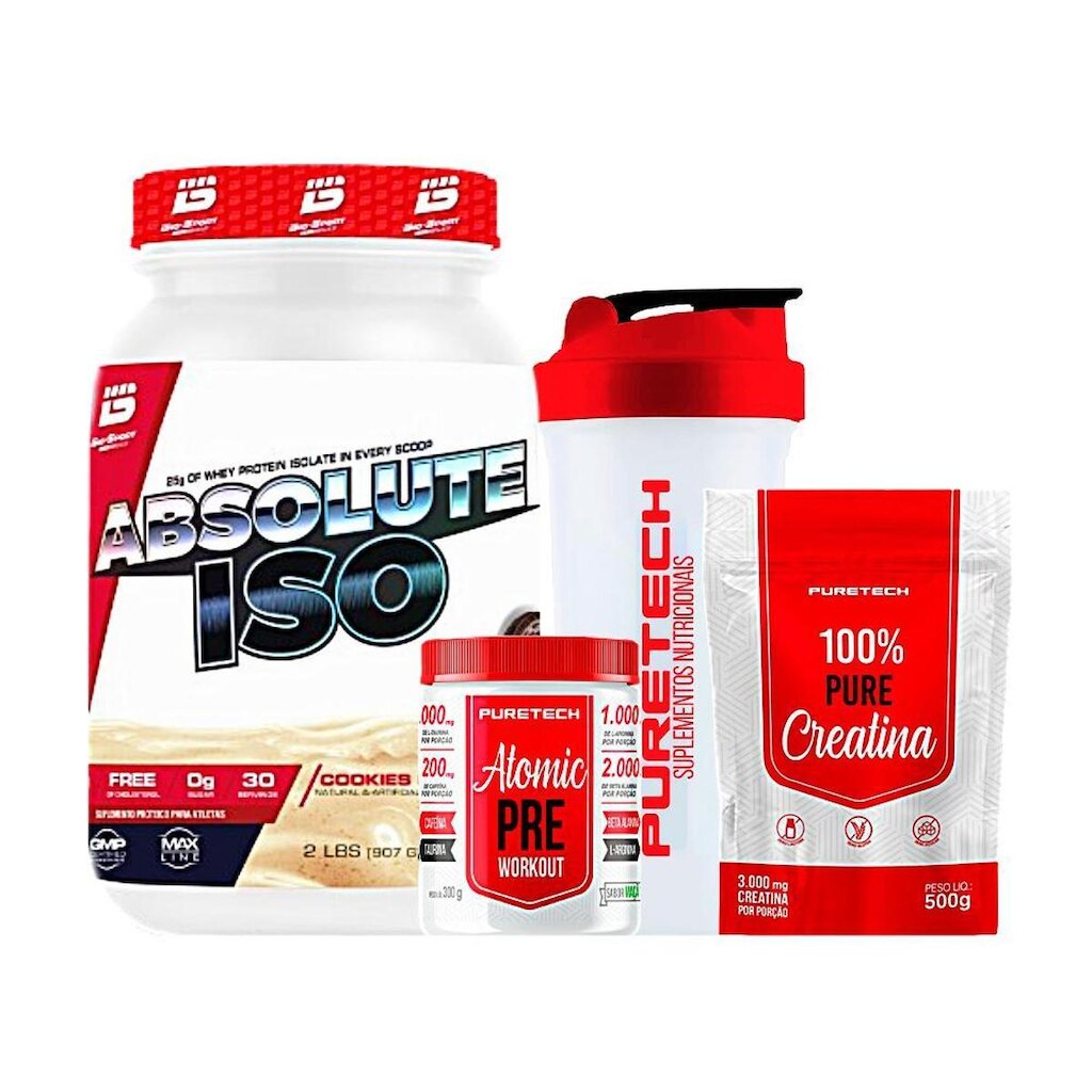 Kit Whey Iso900g + Creatina500g Préworkout300g Coqueteleira