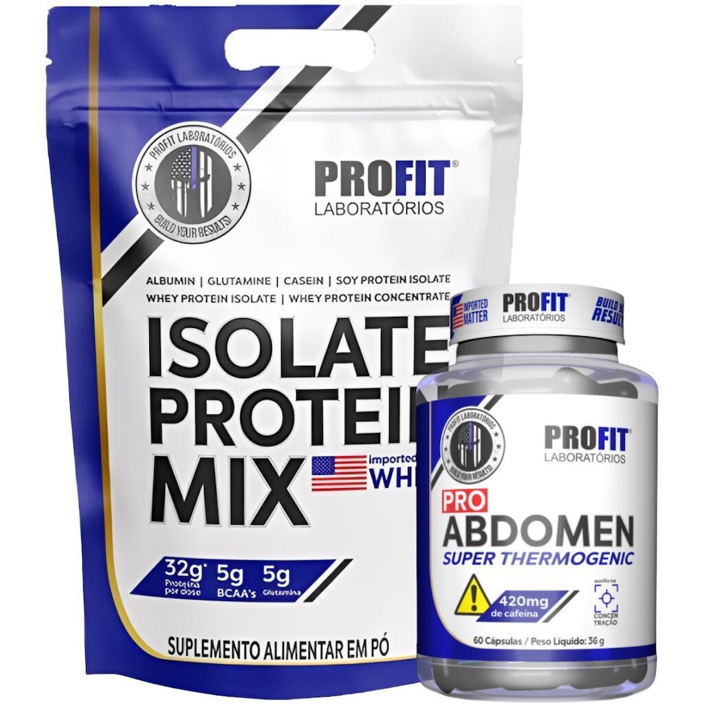KIT WHEY ISOLATE PROTEIN MIX 1,8KG + TERMOGÊNICO PRO ABDOMEN 60 CÁPSULAS - PROFIT LABS
