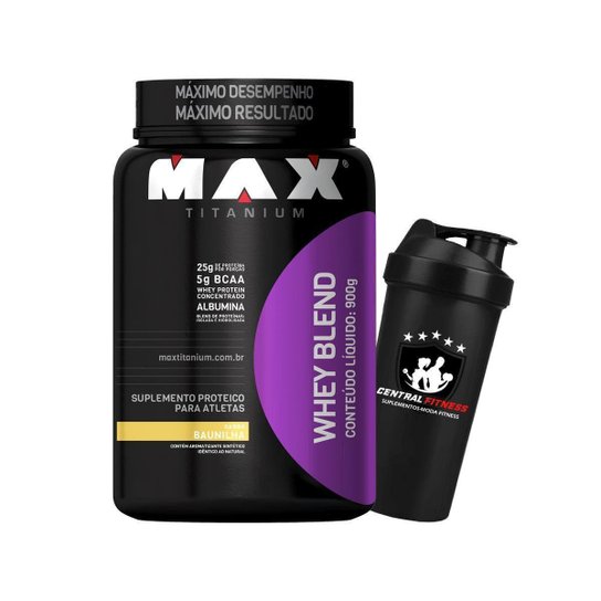 Kit Whey Max Titanium Blend 900G + Coqueteleira Menor preço em Kit Whey Max Titanium Blend 900G + Coqueteleira