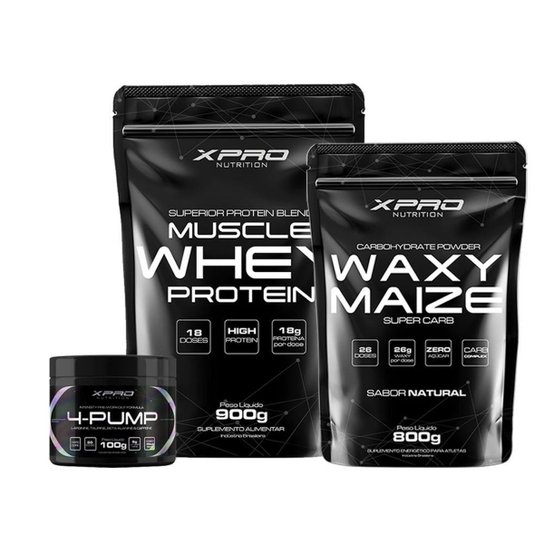 Kit Whey Muscle Protein 900g + Pré-Treino 4-Pump 100g + Wazy Maize 800g - Xpro Nutrition Menor preço em Kit Whey Muscle Protein 900g + Pré-Treino 4-Pump 100g + Wazy Maize 800g - Xpro Nutrition