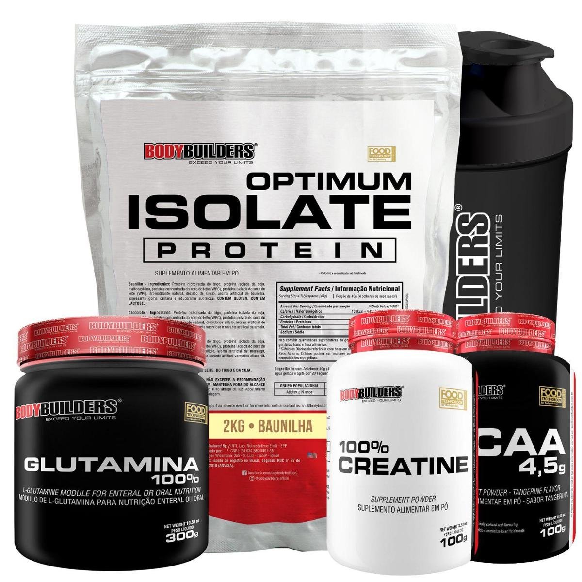 Kit Whey Optimum 2kg + BCAA + Creatina + Glutamina + Coqueteleira