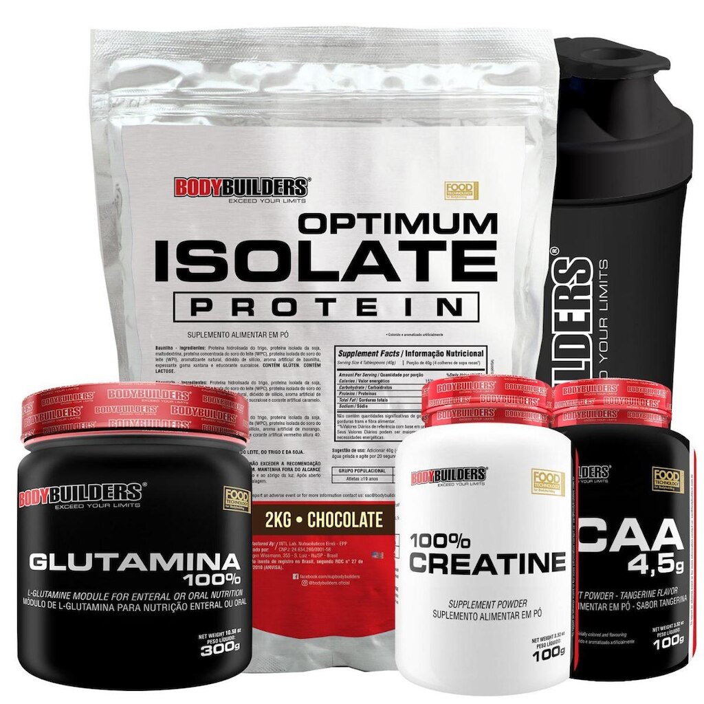Kit Whey Optimum Isolate 2kg+ Bcaa 100g+ Creatina 100g+ Glutamina 300g +Coq-Bodybuilders