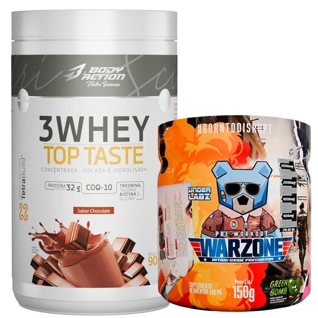 Kit Whey Protein 3W Chocolate + Pré-Treino Warzone UnderLabz