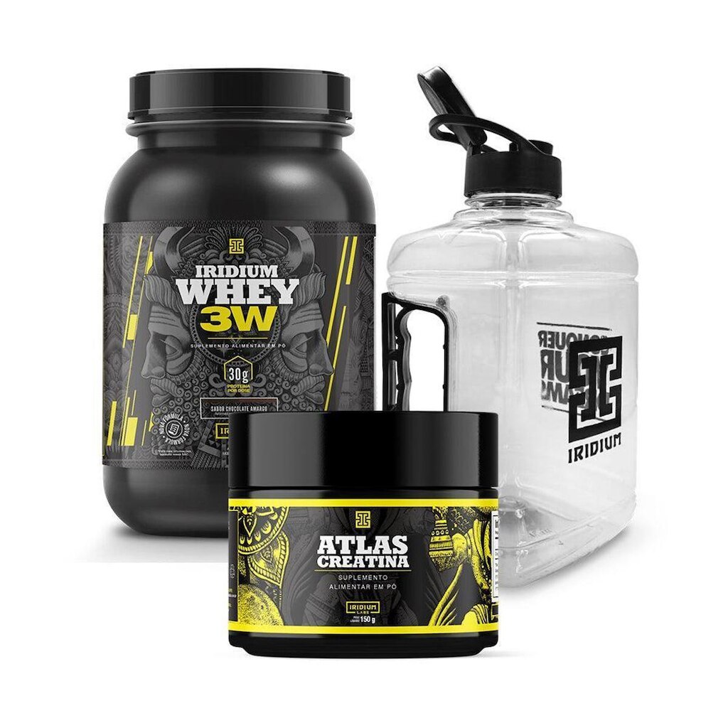 Kit Whey Protein 3W + Creatina Atlas 150g + Galão 1,5L - Iridium Labs